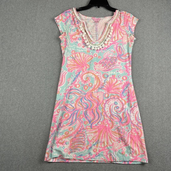 Lilly Pulitzer Dresses & Skirts - Lilly Pulitzer Dress Womens Small Multicolor Tropical Print Beaded Neck Shift